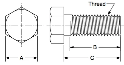 Hex Head Cap Screw, 1/2-20 x 3.00”, Grade 5, ZC dimension drawing 1